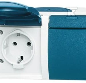 Gniazdo SCHUKO podwójne ze wstępnym okablowaniem z klapką stopień ochrony: IP 45 poziomy Ocean szary/zielono-N 20/2 EW-53-500 2CKA002084A0726