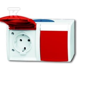 Gniazdo SCHUKO podwójne, ze wstępnym okablowaniem z czerwoną klapką, EDV, (RAL 3003) z polem opisowym stopień 20/2 EW/DVN-53 2CKA002084A0700 Gniazdo SCHUKO podwójne, ze wstępnym okablowaniem z czerwoną klapką, EDV, (RAL 3003) z polem opisowym stopień 20/2 EW/DVN-53 2CKA002084A0700