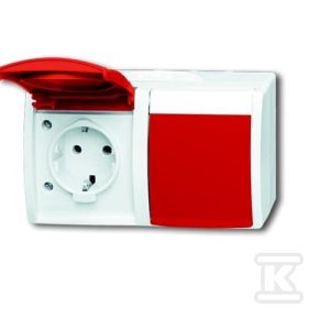 Gniazdo SCHUKO podwójne ze wstępnym okablowaniem z czerwoną klapką, EDV, (RAL 3003) z polem opisowym stopień 20/2 EW/DVN-54 2CKA002084A0713