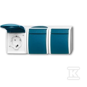 Gniazdo SCHUKO z przesłonami potrójne z klapką stopień ochrony: IP44 poziomy Ocean szary/zielono niebieski 2300/3 EBW-53 2CKA002084A0721 Gniazdo SCHUKO z przesłonami potrójne z klapką stopień ochrony: IP44 poziomy Ocean szary/zielono niebieski 2300/3 EBW-53 2CKA002084A0721