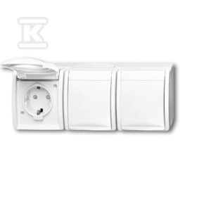 Gniazdo SCHUKO z przesłonami potrójne z klapką stopień ochrony: IP44 poziomy Ocean biały alpejski 2300/3 EBW-54 2CKA002084A0724 Gniazdo SCHUKO z przesłonami potrójne z klapką stopień ochrony: IP44 poziomy Ocean biały alpejski 2300/3 EBW-54 2CKA002084A0724