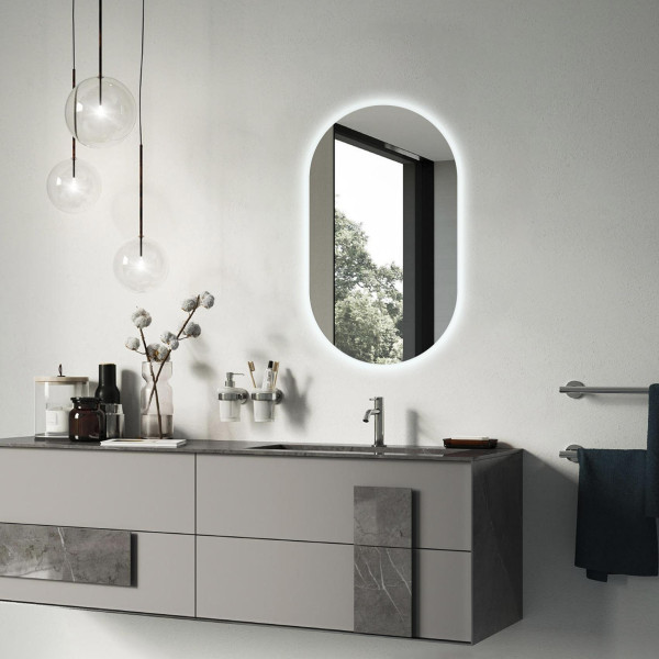 Podłużne Led Lustro Owal Do Sypialni Dekoracyjne 80x46 cm 117410