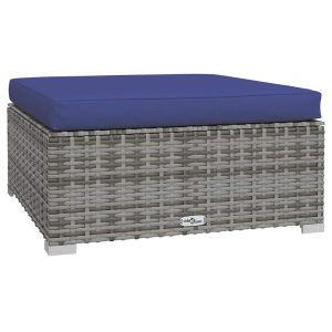 Podnóżek ogrodowy z poduszką szary 70x70x30 cm polirattan 938137 Podnóżek ogrodowy z poduszką szary 70x70x30 cm polirattan 938137