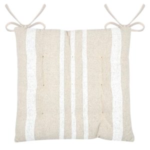 Poduszka na krzesło Manduel 38×38 cm bawełna beżowo biała w pasy troczki 1004131 Poduszka na krzesło Manduel 38×38 cm bawełna beżowo biała w pasy troczki 1004131
