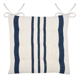 Poduszka na krzesło MANDUEL 38×38 cm bawełniana beżowa w pasy z troczkami 1004129 Poduszka na krzesło MANDUEL 38×38 cm bawełniana beżowa w pasy z troczkami 1004129