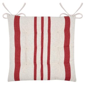 Poduszka na krzesło MANDUEL 38×38 cm beżowa czerwone pasy z troczkami 1004136 Poduszka na krzesło MANDUEL 38×38 cm beżowa czerwone pasy z troczkami 1004136