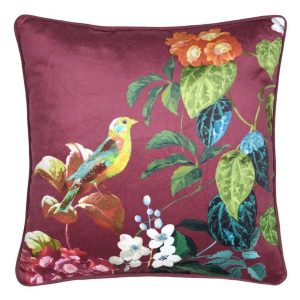 Poduszka ozdobna EMMY 40×40 cm bordowa wzór rośliny 807316 Poduszka ozdobna EMMY 40×40 cm bordowa wzór rośliny 807316