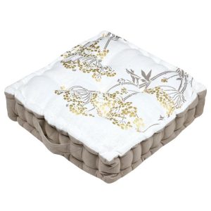 Poduszka podłogowa ORIANA 45×45 cm biała w kwiaty beżowo złote 1023381 Poduszka podłogowa ORIANA 45×45 cm biała w kwiaty beżowo złote 1023381