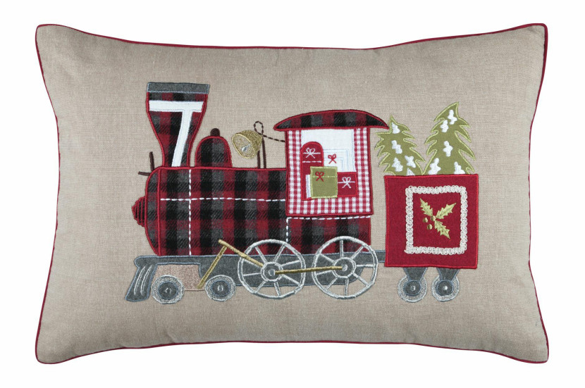 Poduszka REVEILLON szaro-czerwona lokomotywa 807314