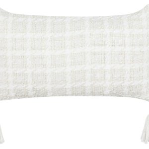 Poduszka w kratę z frędzlami 30 x 60 cm beżowa 282991 Poduszka w kratę z frędzlami 30 x 60 cm beżowa 282991