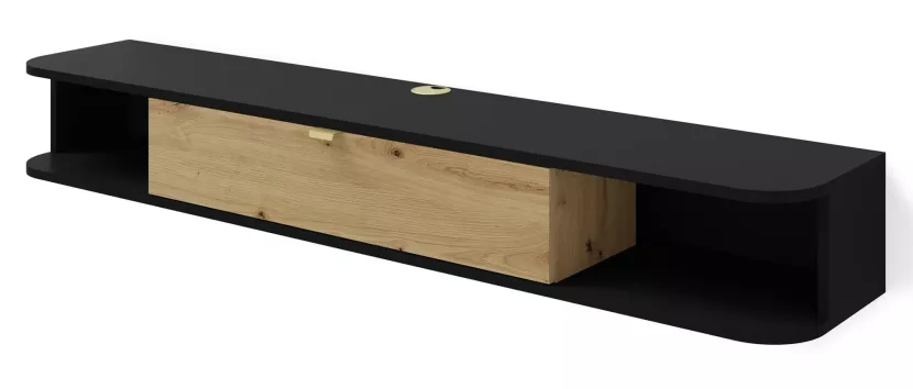 Podwieszana szafka rtv czarny + dąb artisan - Zyren 602316