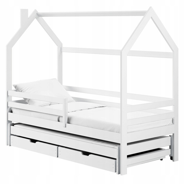 Podwójne łóżko rozkładane w kształcie domku DANEK 90x180 białe drewno 856972