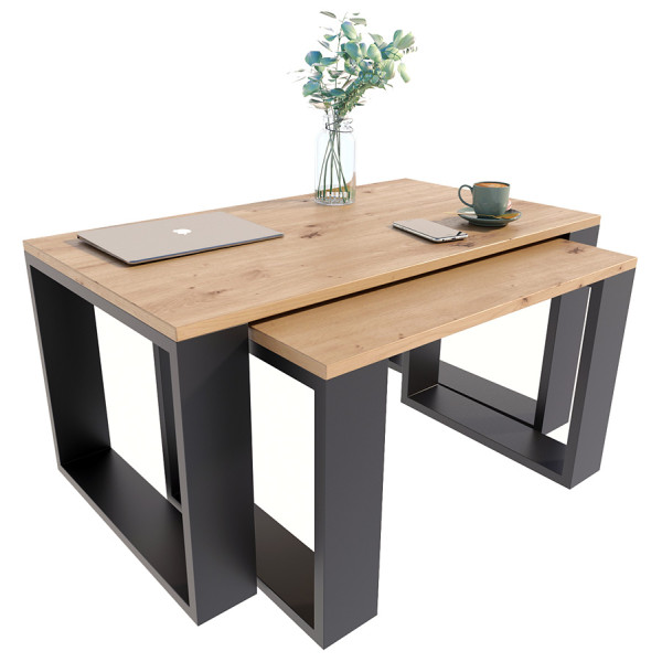 Podwójny stolik kawowy dąb artisan + czarny - Veeno 230690