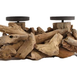 Podwójny świecznik z drewnem 14 cm 49699 Podwójny świecznik z drewnem 14 cm 49699