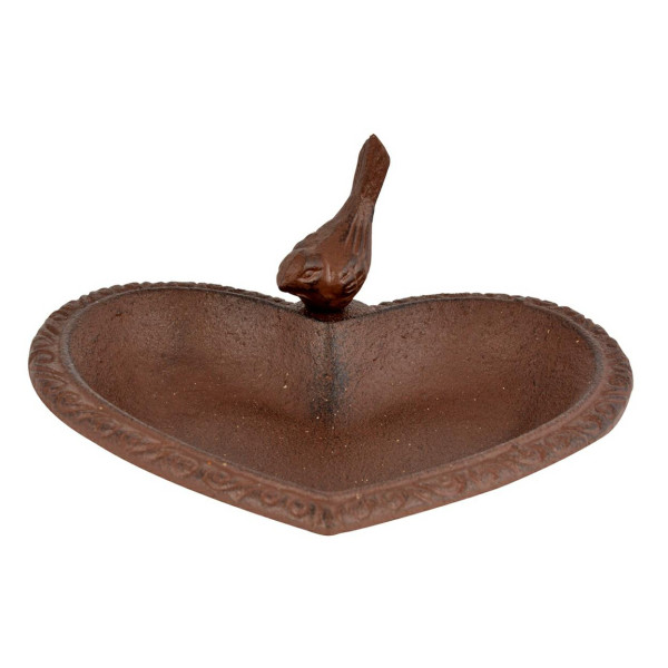 Poidełko dla ptaków żeliwne brązowe 17x15x8 cm serce z ptaszkiem 940041