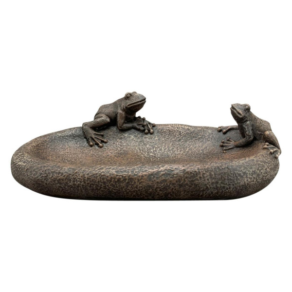 Poidełko ogrodowe dla ptaków kamień z 2 żabkami MGO 23,5 x 14,5 cm brązowe 1042993