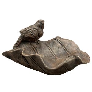 Poidełko ogrodowe liść z ptaszkiem brązowe MGO 17 cm 1043007 Poidełko ogrodowe liść z ptaszkiem brązowe MGO 17 cm 1043007