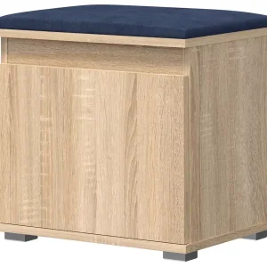Pojedyncza szafka na buty z siedziskiem dąb sonoma + granat – Ortica 229443 Pojedyncza szafka na buty z siedziskiem dąb sonoma + granat – Ortica 229443