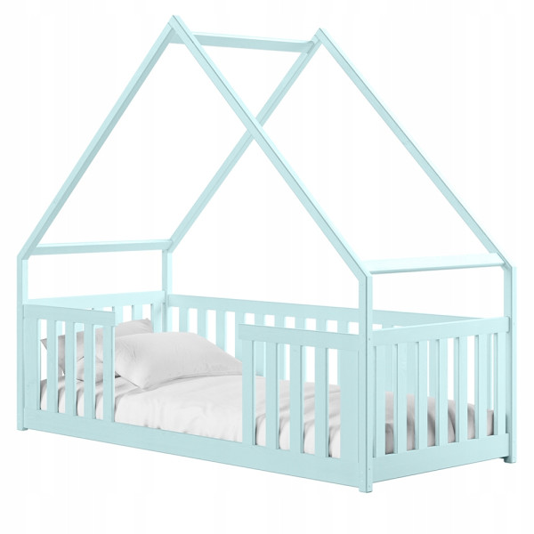 Pojedyncze łóżko drewniane w kształcie domku BEE 90x180 niebieskie 848934