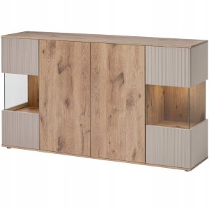 Pojemna komoda CATALINA Przeszklona + LED | Dąb Viking + Kaszmir Ryflowany 743021 Pojemna komoda CATALINA Przeszklona + LED | Dąb Viking + Kaszmir Ryflowany 743021