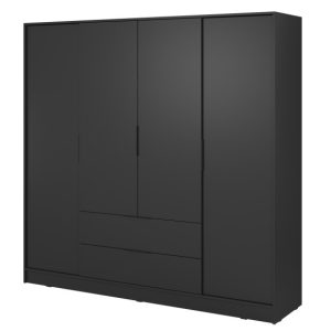 Pojemna szafa czterodrzwiowa ELLY 4D z półkami i szufladami – Czarny 710080 Pojemna szafa czterodrzwiowa ELLY 4D z półkami i szufladami – Czarny 710080
