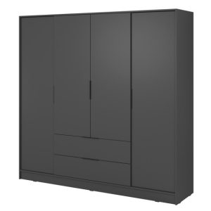 Pojemna szafa czterodrzwiowa ELLY 4D z półkami i szufladami – Grafit 710078 Pojemna szafa czterodrzwiowa ELLY 4D z półkami i szufladami – Grafit 710078