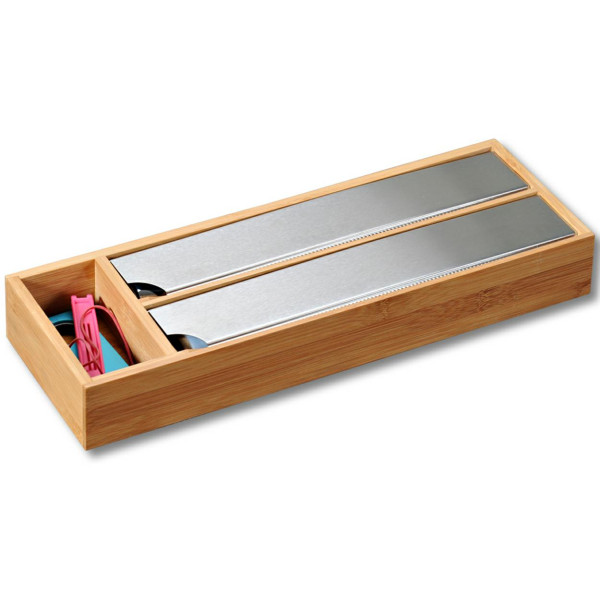 Pojemnik na folię kuchenną nowoczesny 39.5x13x5.5 cm stal bambus 701749