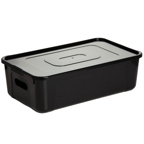 Pojemnik Plastikowy 34X20X10 Cm 7 L Z Pokrywą Do Przechowywania Czarne 754462