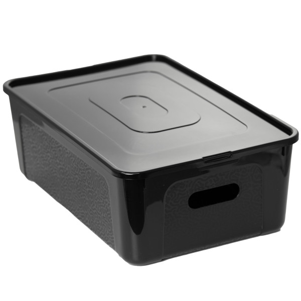 Pojemnik Plastikowy 39X26X13.4 Cm 14 L Z Pokrywą Do Przechowywania Czarne 754463