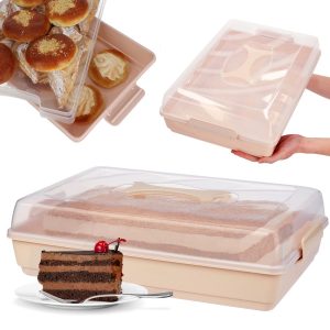 Pojemnik Pudło Na Ciasto Babkę z Przykrywką Różowy 116512 Pojemnik Pudło Na Ciasto Babkę z Przykrywką Różowy 116512