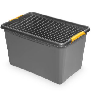 Pojemnik Pudło Plastikowe Z Pokrywą Na Kółkach Szary 60 L 377899 Pojemnik Pudło Plastikowe Z Pokrywą Na Kółkach Szary 60 L 377899