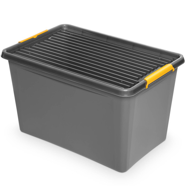 Pojemnik Pudło Plastikowe Z Pokrywą Na Kółkach Szary 60 L 377899
