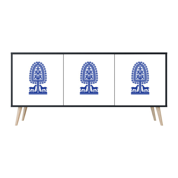 POLISH FOLK ART Komoda 3 drzwi Czarna-Bukowa skośna 442314