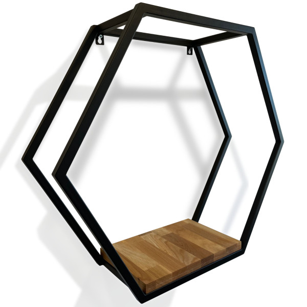 Półka loft hexagon dębowa 60cm 3d 571100