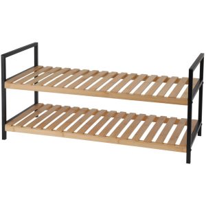 Półka na buty, 2 poziomy, bambus i metalowy stelaż, 70 x 30 x 32 cm 447763 Półka na buty, 2 poziomy, bambus i metalowy stelaż, 70 x 30 x 32 cm 447763