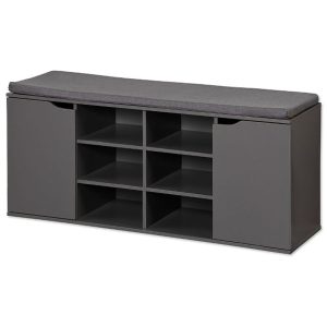 Półka na buty szara z siedziskiem 103×30,5×48 cm nowoczesna 10 poziomów 676483 Półka na buty szara z siedziskiem 103×30,5×48 cm nowoczesna 10 poziomów 676483