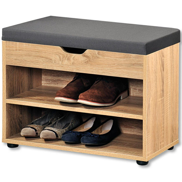 Półka na buty z siedziskiem 60x45 cm klasyczna szaro-brązowa MDF tkanina 676273