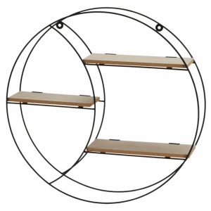 Półka ścienna metalowa z MDF czarna okrągła 44 cm 994536 Półka ścienna metalowa z MDF czarna okrągła 44 cm 994536