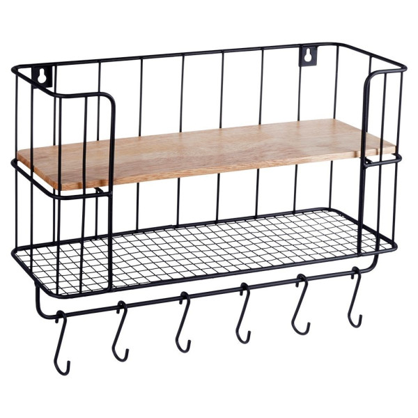 Półka ścienna metalowa z wieszakami 41x12x25,5 cm 185297