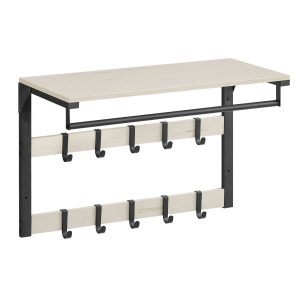 Półka ścienna z wieszakami stalowa czarno-biała loft wieszak 65x42x30 cm 669267 Półka ścienna z wieszakami stalowa czarno-biała loft wieszak 65x42x30 cm 669267