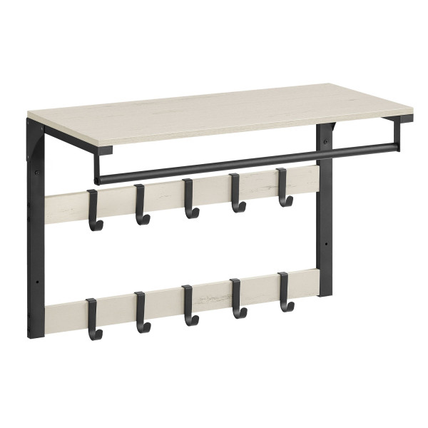 Półka ścienna z wieszakami stalowa czarno-biała loft wieszak 65x42x30 cm 669267