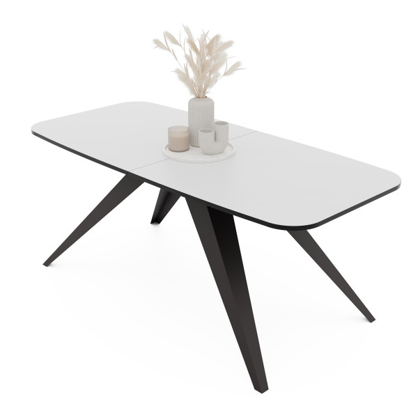 Stół rozkładany FENTO 160/198 cm - biel arktyczna/czarne nogi 712466
