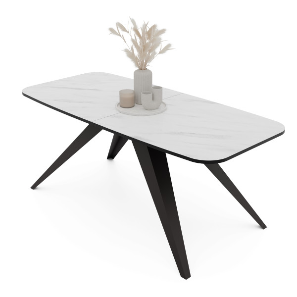 Stół rozkładany FENTO 180/218 cm - marmur bianco/czarne nogi 712476