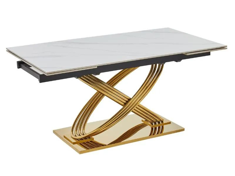 Stół rozkładany HERMES II 160x90 cm biały marmur/ złoty 845603