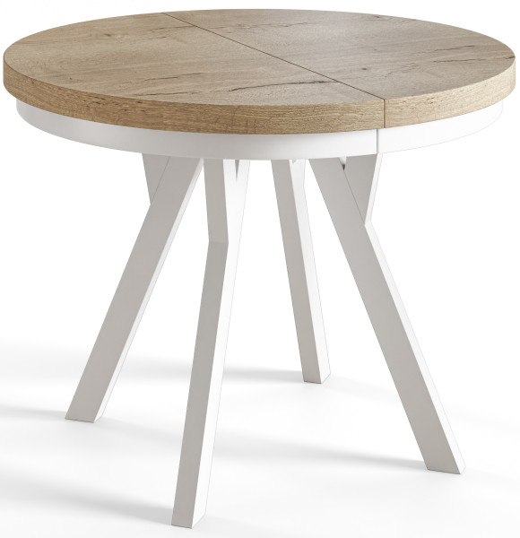 Stół rozkładany okrągły Evo 100/200x77 dąb halifax/biały 955472