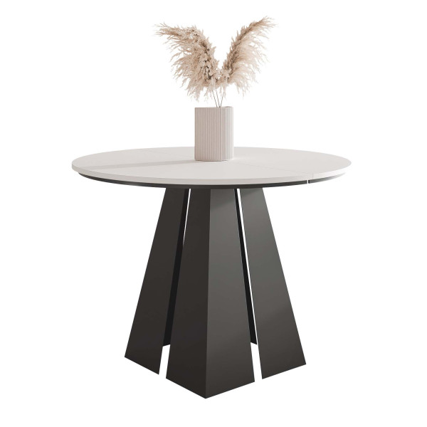 Stół rozkładany okrągły FORTE 100/176 cm - biel arktyczna/czarne nogi 712707