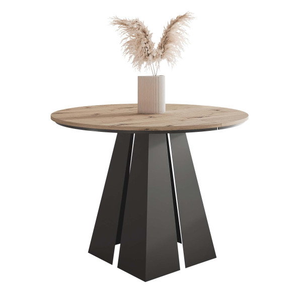 Stół rozkładany okrągły FORTE 100/176 cm - dąb artisan/czarne nogi 712834