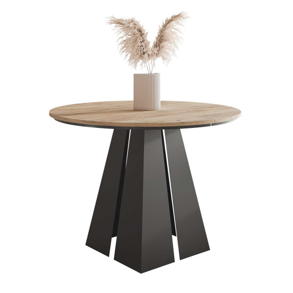 Stół rozkładany okrągły FORTE 100/176 cm - dąb kraft/czarne nogi 712758