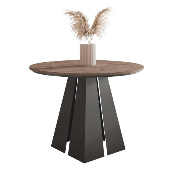 Stół rozkładany okrągły FORTE 100/176 cm - dąb lefkas/czarne nogi 712493