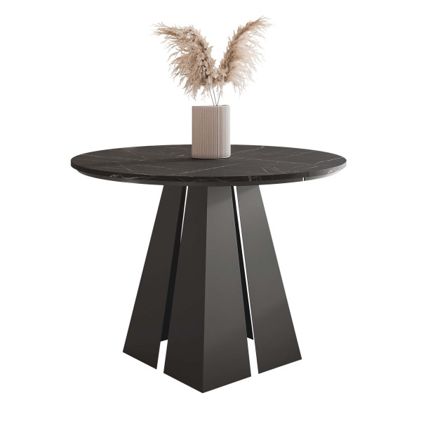 Stół rozkładany okrągły FORTE 100/176 cm - grigia pietra/czarne nogi 712453